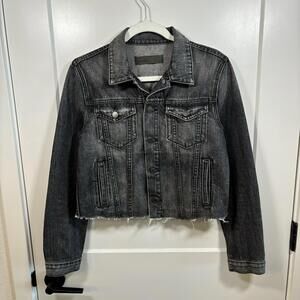 Grlfrnd Denim Cara Cropped Denim Jacket Black Size Small EUC USA 100% Cotton